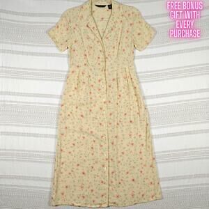 Eddie Bauer Vintage Prairie Midi Dress Yellow Floral Pockets Size XS Petite